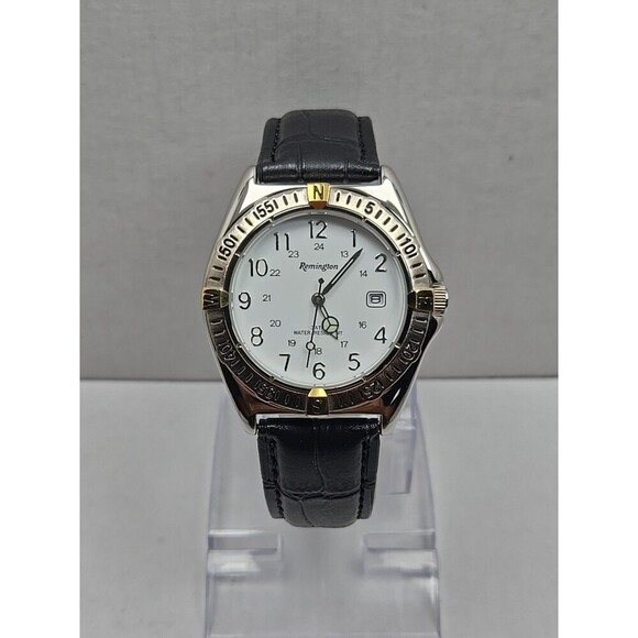 Remington 38 096 Men Quartz Compass Bezel Watch White Dial Date New Battery 3ATM - Picture 1 of 11
